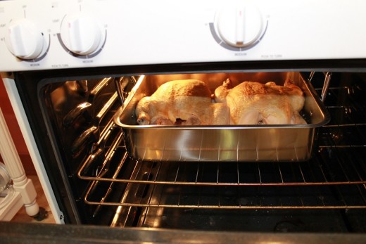 Chickens roasting in my Tramatina roasting pan