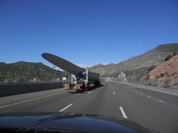 a truck hauling a wind turbine blade