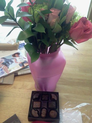 The flowers Emily received along with her chocolates