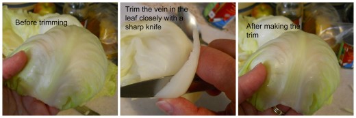 Trim the large veins at the base of each leaf. 