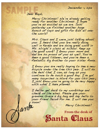 A letter from Santa to your child or grandchild is easy to send. 