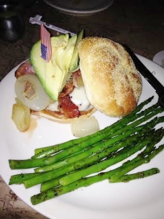 Ted's Bacon Cheeseburger with avocado.  I ordered roasted asparagus instead of fries. 