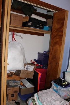 Another view of the sewing room closet: Shambles!