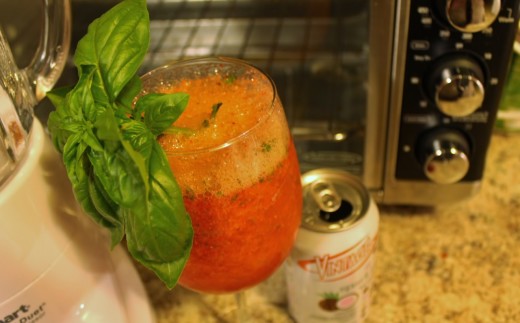 Vintage Sparkling Water with strawberries and basil.