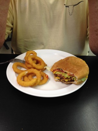 Double cheeseburger and onion rings